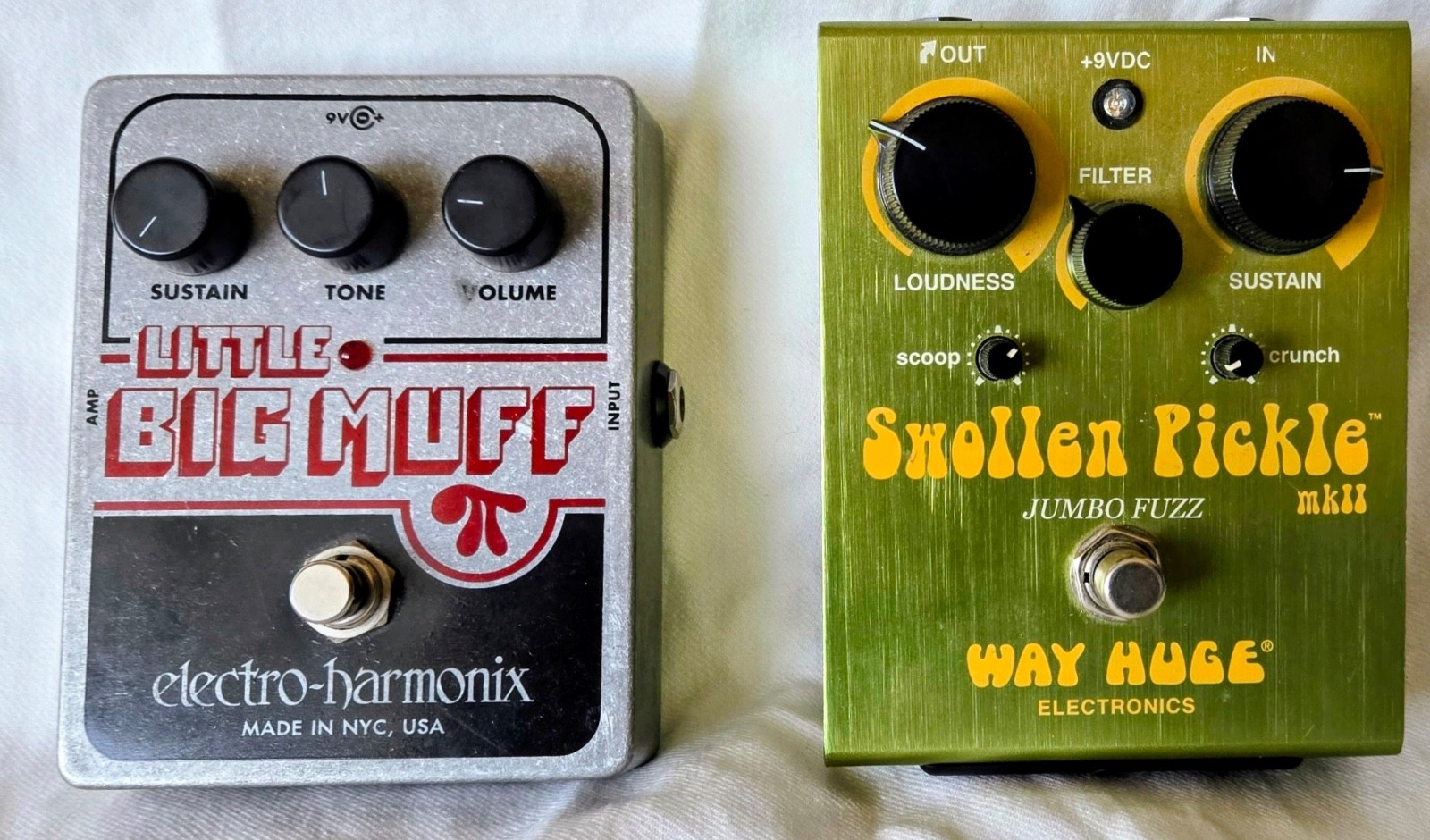 Two Great Fuzz Pedals EHX Little Big Muff & Way Huge Swollen Pickle MK2