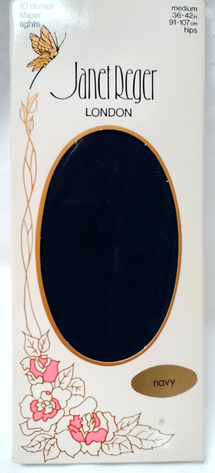 Janet Reger London 1970s Vintage 10 Denier Sheer Navy Tights Medium 36"-42" Hips