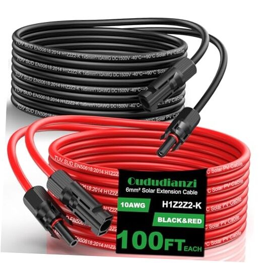 Solar Extension Cable 100Ft, Solar Wire 10AWG, Tinned Copper PV 100Ft 10AWG
