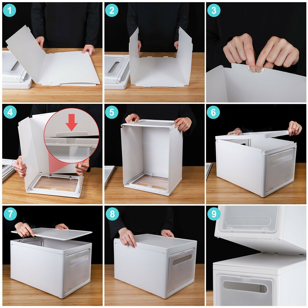 3 Tier Folding Storage Containers Bins with Lid & Wheels Stackable Organizer Box