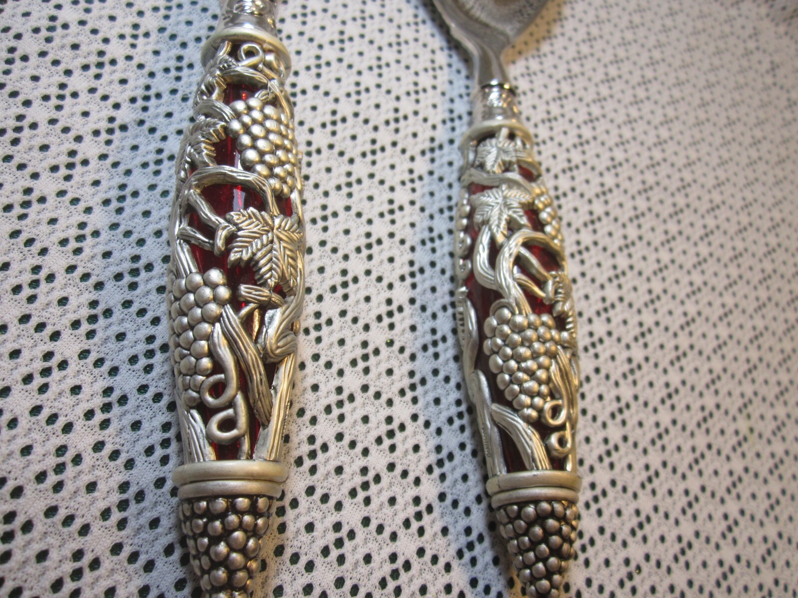 Neiman Marcus Silver Plate 2 Piece Ruby Red Handle Godinger Serving Spoon Fork
