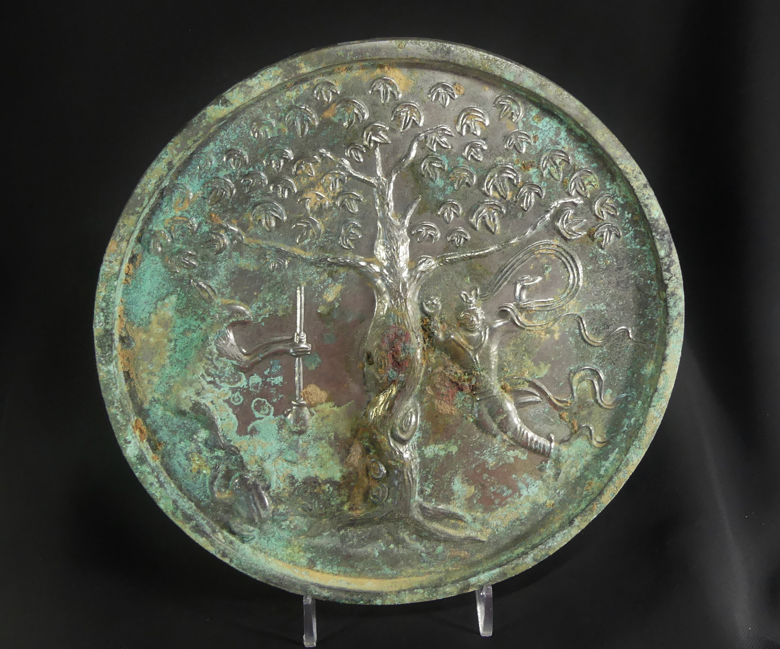 Ancient Chinese Tang Dyn. 7" Bronze Lunar Moon Immortality Mirror "Jade Rabbit"