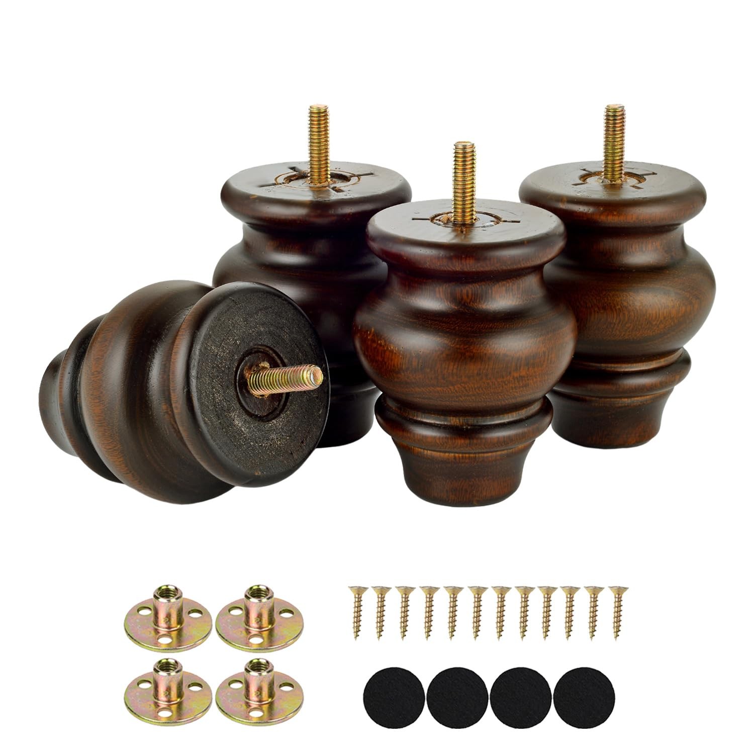 3 Inch Furniture Feet Wood Bun Feet Set of 4 Ottoman Couch Sofa Replacement Legs