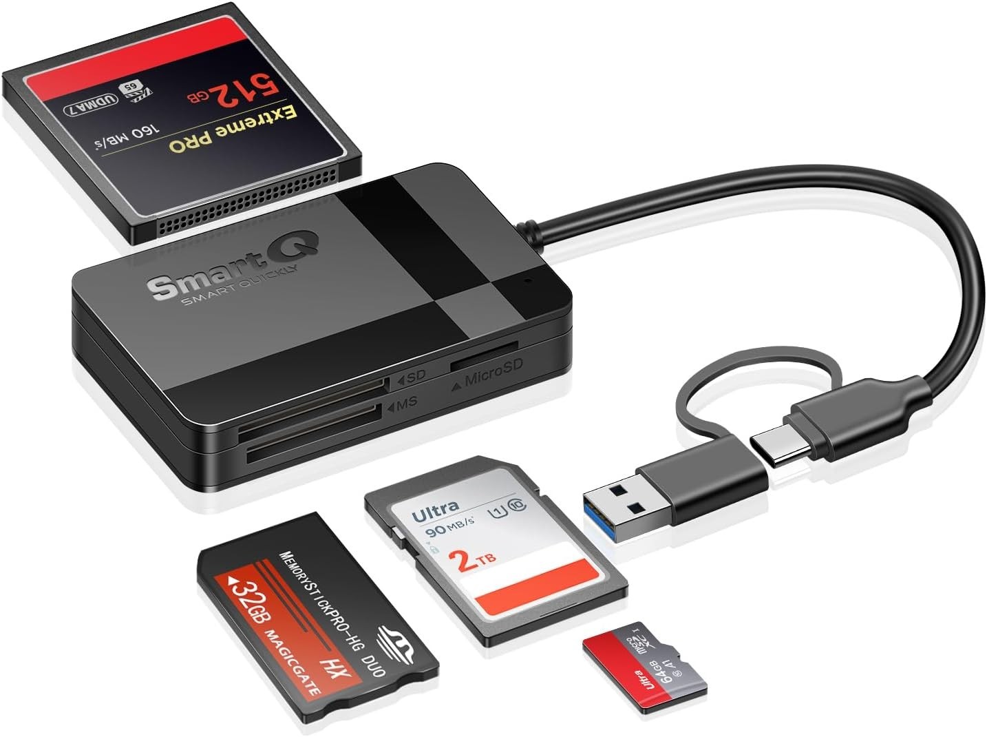 4 in 1 USB C Memory Card Reader SD MS CF TF Adapter Supports Simultaneous Read