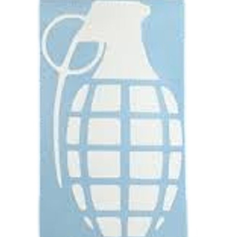 Hand Grenade Vinyl Decal Novelty White Die‑Cut 7" × 4‑3/8"