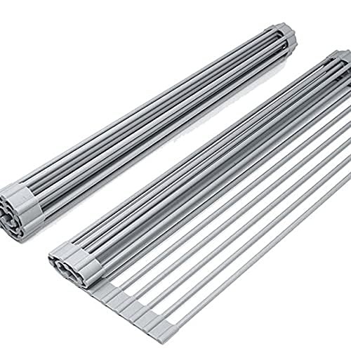 Roll Up Dish Drying Rack Large Space Saving Mat Stainless Steel Gray 20.5x13.1