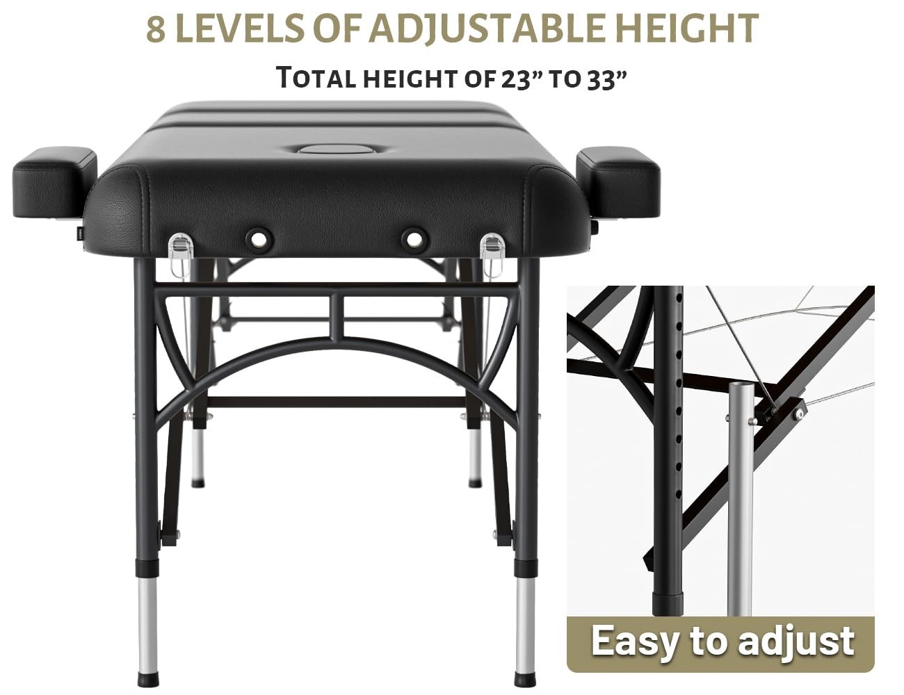 Portable 3-Fold Massage Table - Premium Memory Foam, Adjustable Height, 1100LBS