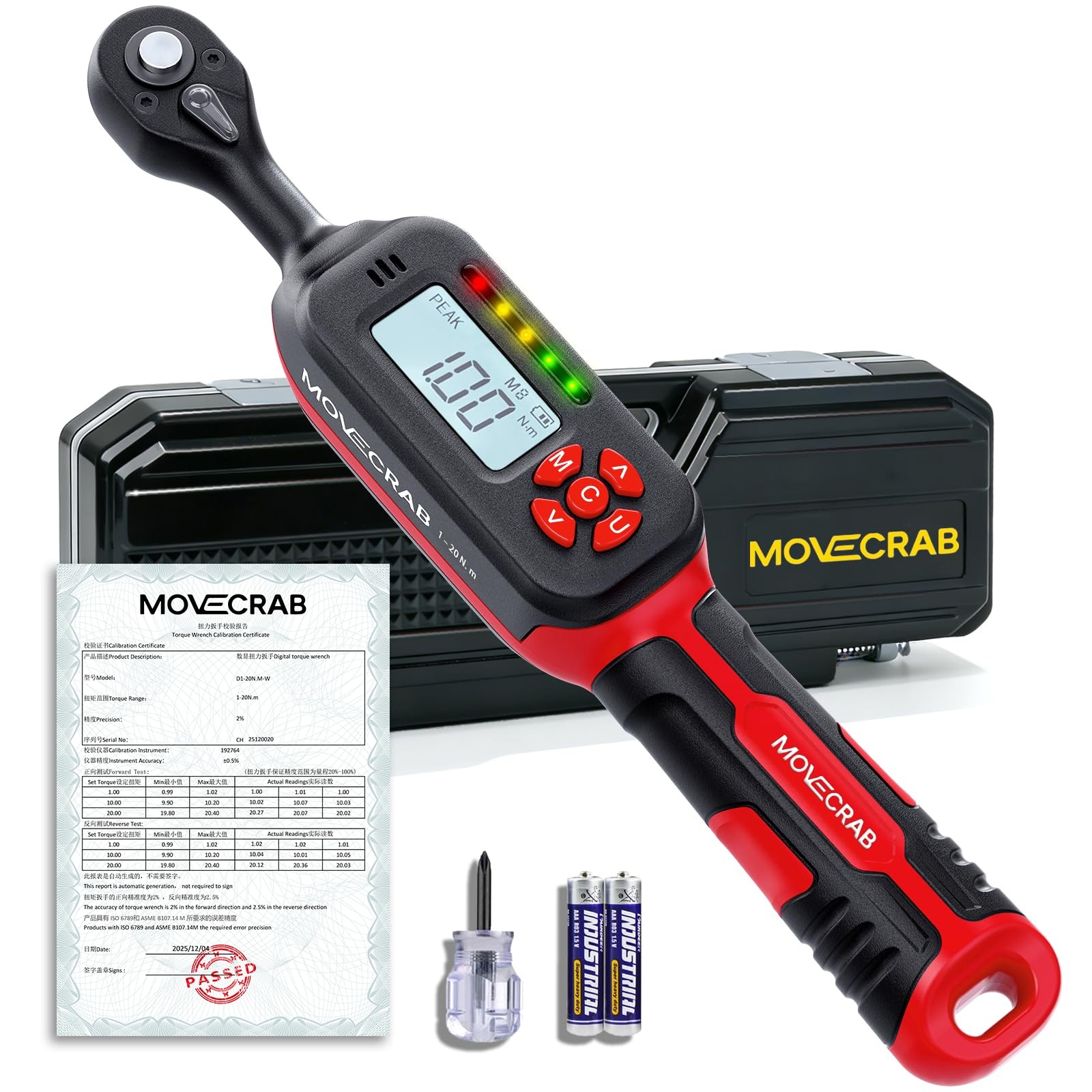 1/4" Digital Torque Wrench, 0.7-15 Ft.lb/1-20 N.m, ±2% Accuracy, LED Display,...