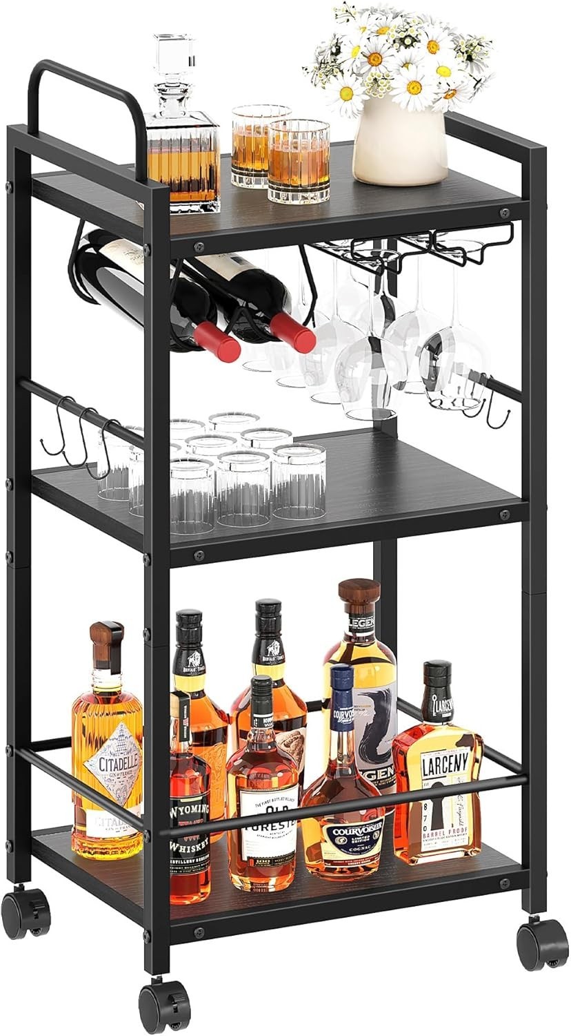 Bar Cart The Home 3 Tier Kitchen Carts W/ Wheels Small Rolling Cart W/ Glass