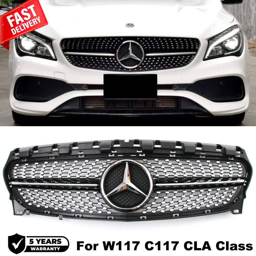 Front Grill for 2013-2019 Mercedes Benz W117 CLA250 CLA45 Bumper Grille w/Emblem