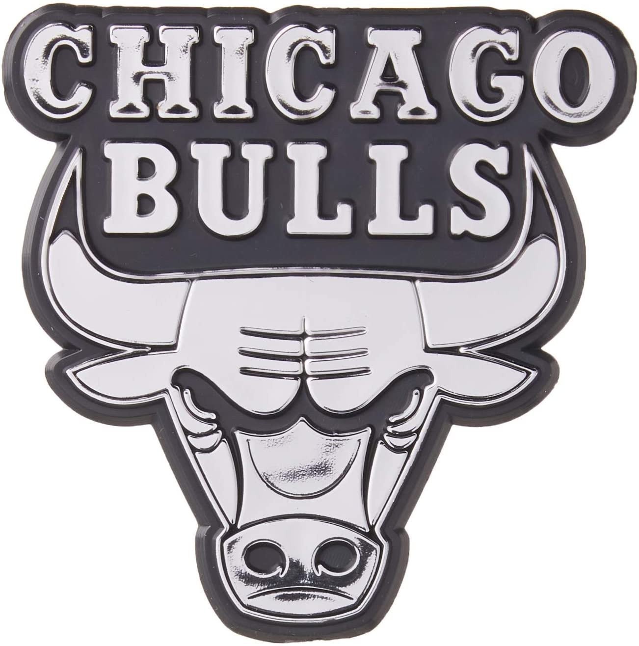 Chicago Bulls Silver Chrome Color Auto Emblem, Raised Molded Plastic, 3.5 Inch,