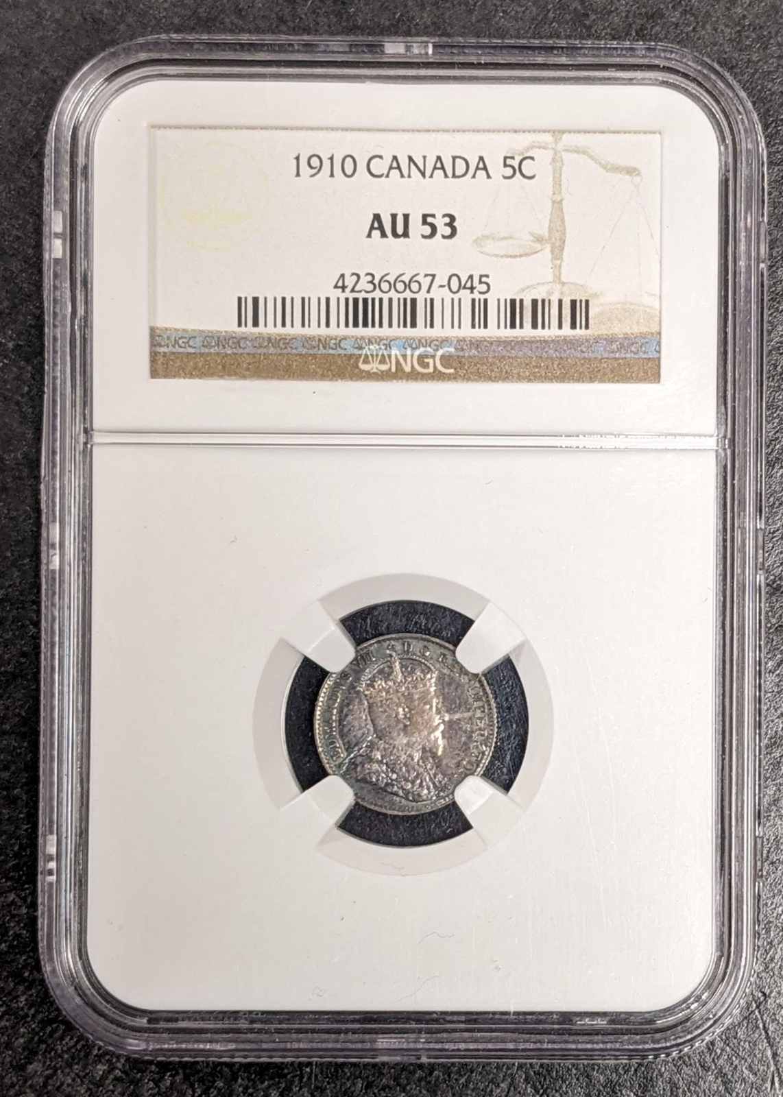 1910 Canada Silver Edward VII 5 Cent NGC AU 53