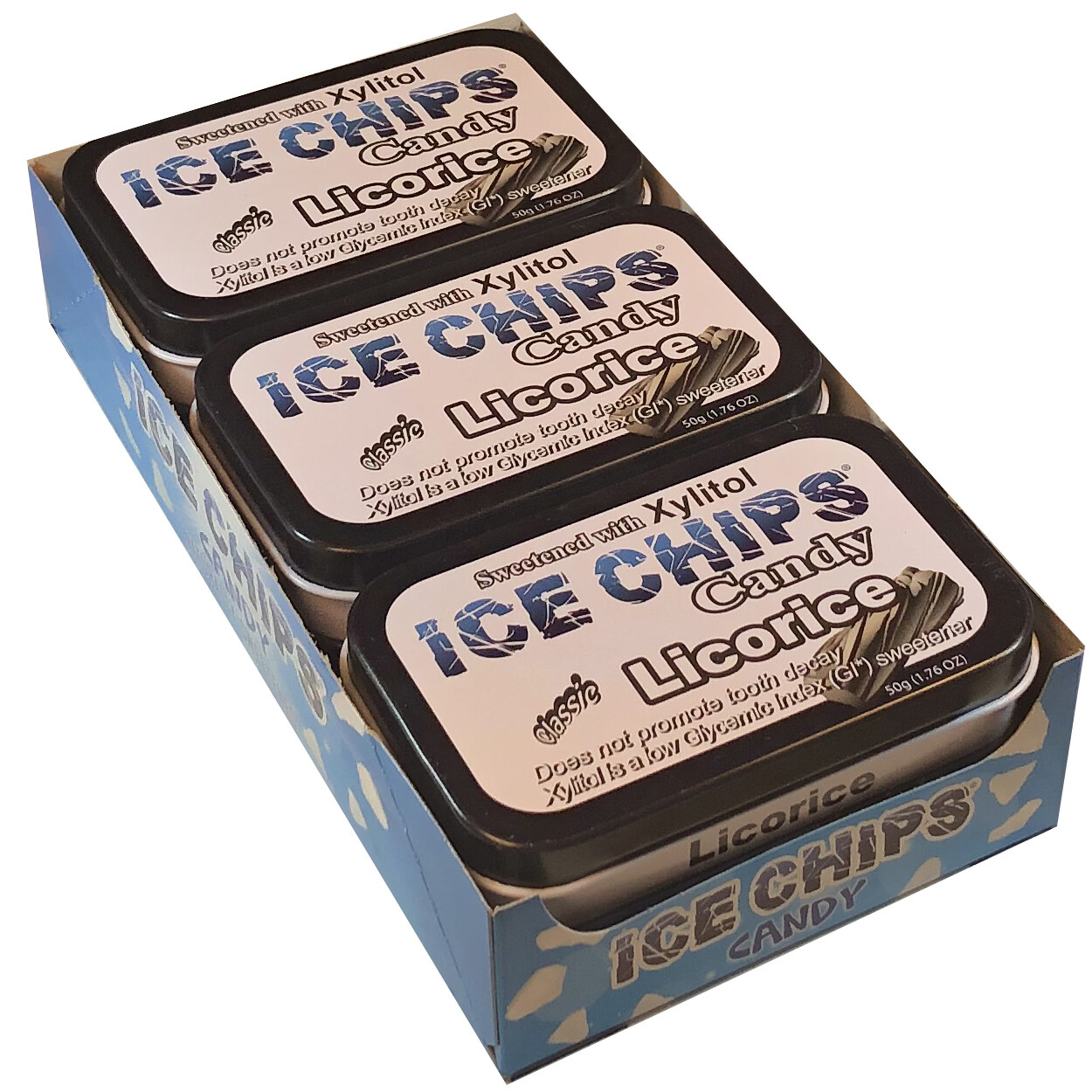 ICE CHIPS Xylitol Candy 6 Tins; Keto Friendly, Gluten Free (Licorice)