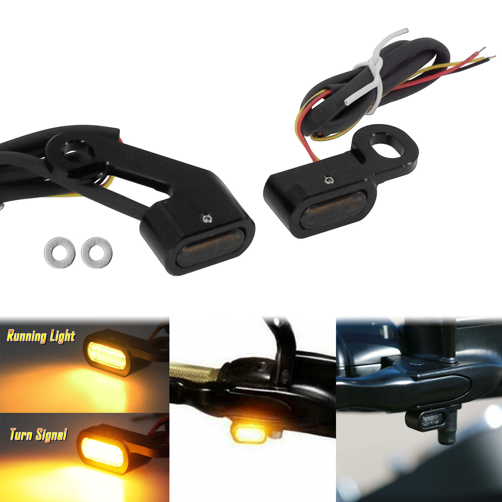 Black LED Turn Signal Indicator Light w/ Dark Brown Lens Fit For Harley Touring