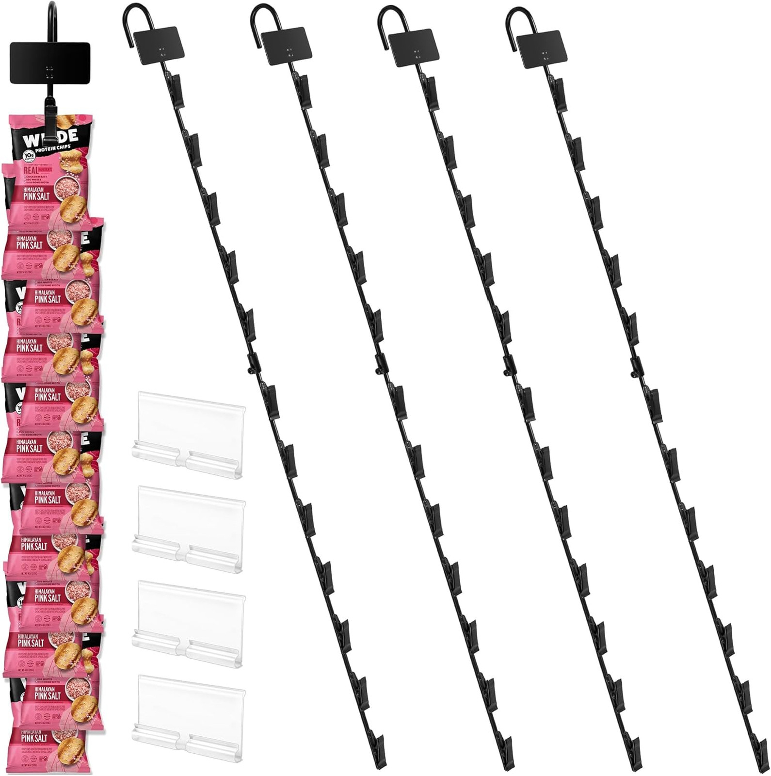 Hanging Retail Display Racks with Hooks 32 Inches Chip Bag Holder with 12 Clips
