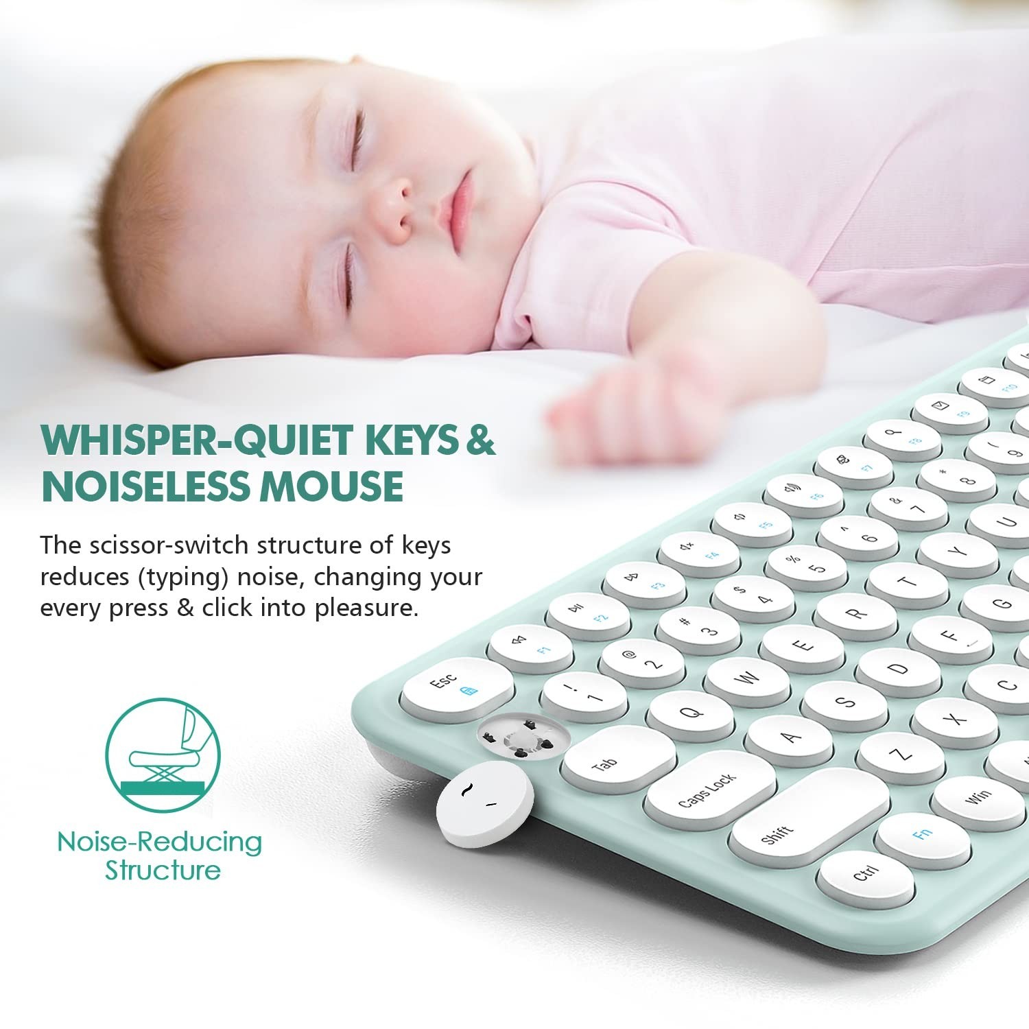 Wireless Keyboard and Mouse, XTREMTEC Compact Full Size Cute Keyboard Retro R...