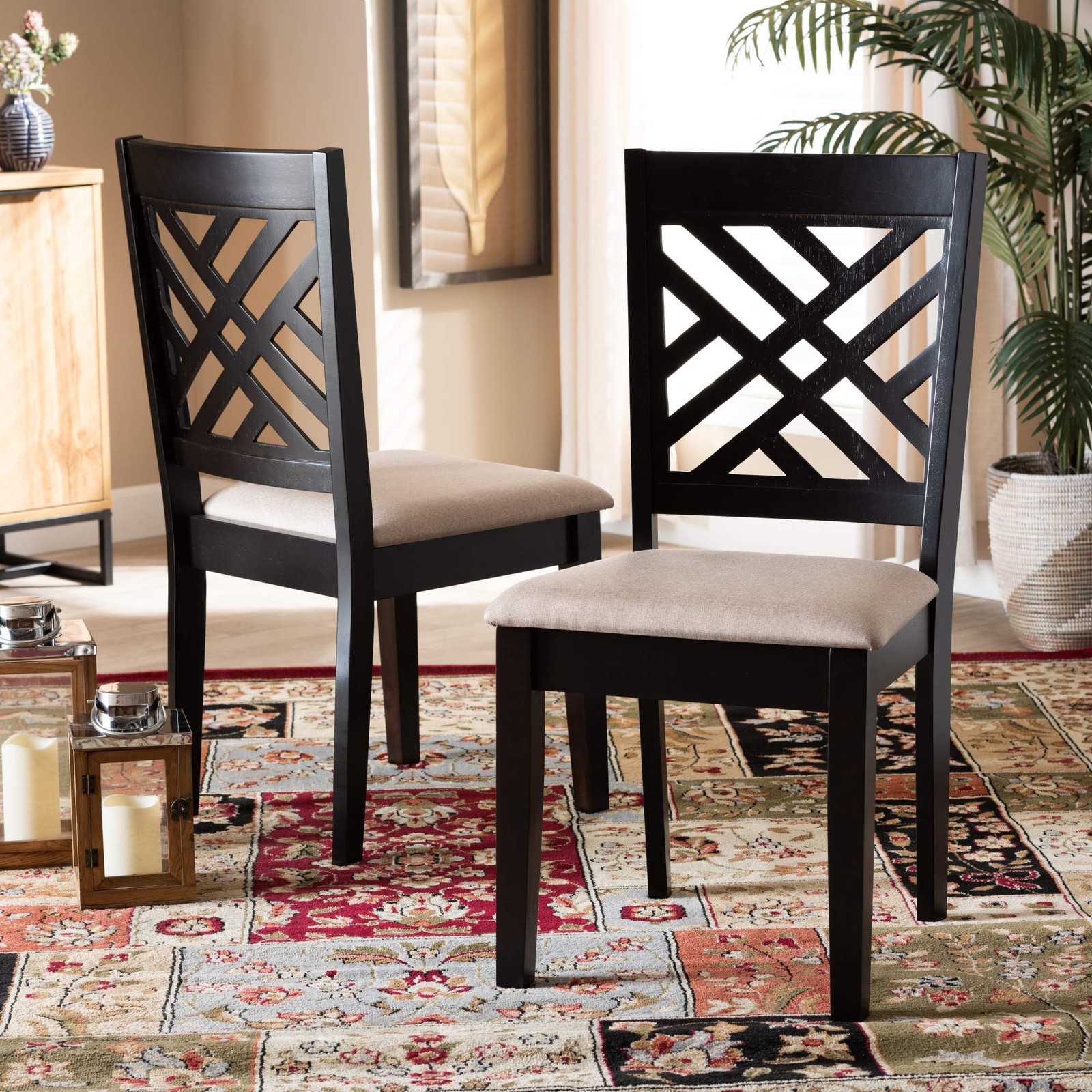 Baxton Studio Fallon Dining Chair Set - Sand Fabric Upholstered,