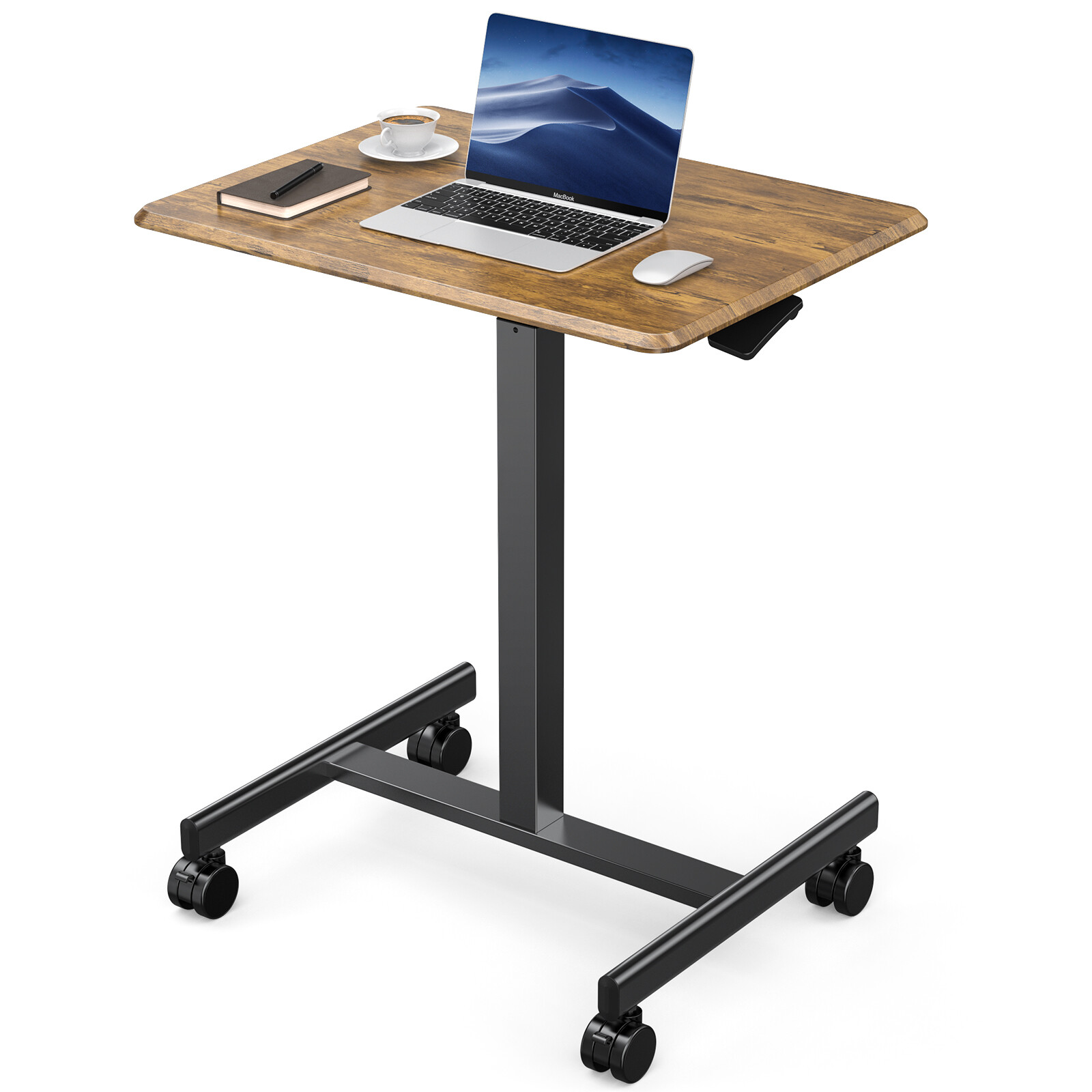 Portable Standing Desk with Lockable Wheels, Mobile Stand Rolling Laptop Desk