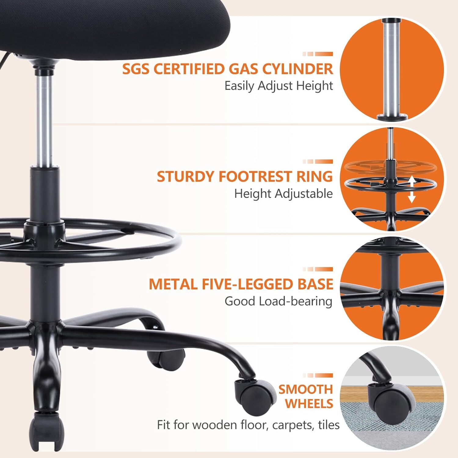 Ergonomic Adjustable Tall Drafting Chair: Perfect for Home Office Standing Desks
