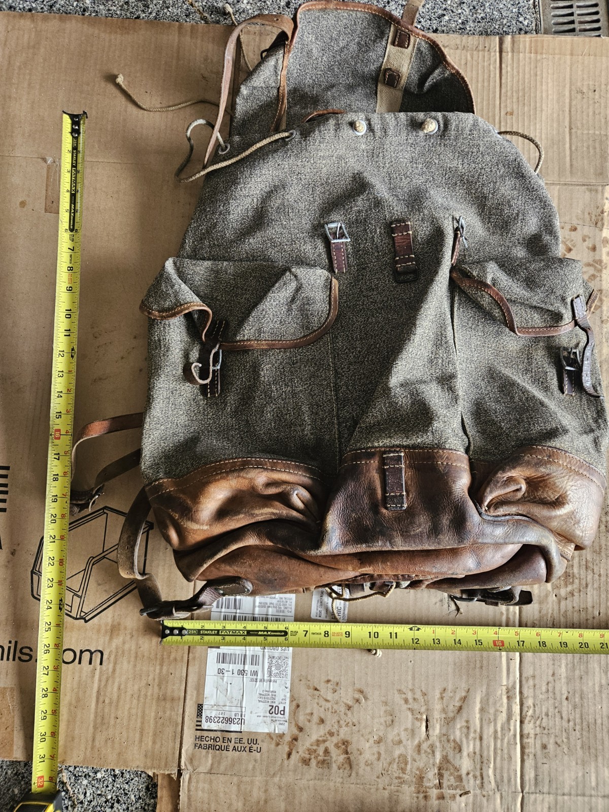 Vintage Swiss Army Military Mountain Rifle Backpack Canvas Leather Salt & Pepper
