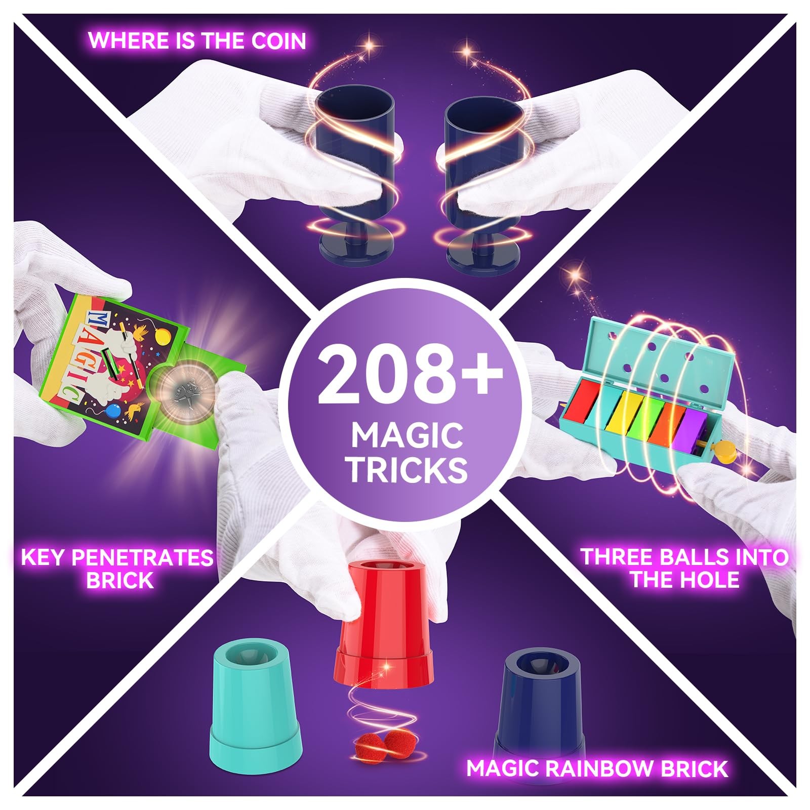 Magic Kit - 208+Magic Tricks for Kids Age 6-8, 28PCS, Multicolored