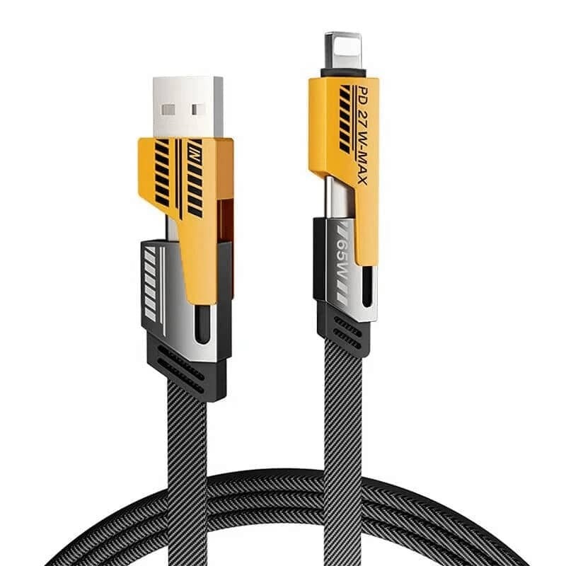 4ft 65W 4-in-1 USB-C 8-Pin Multi Fast Charging Cable Braided Cord