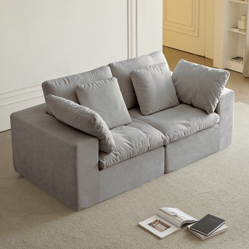 Compressed Sectional Sofa Modern Minimalist Style Corduroy Couch Light Gray