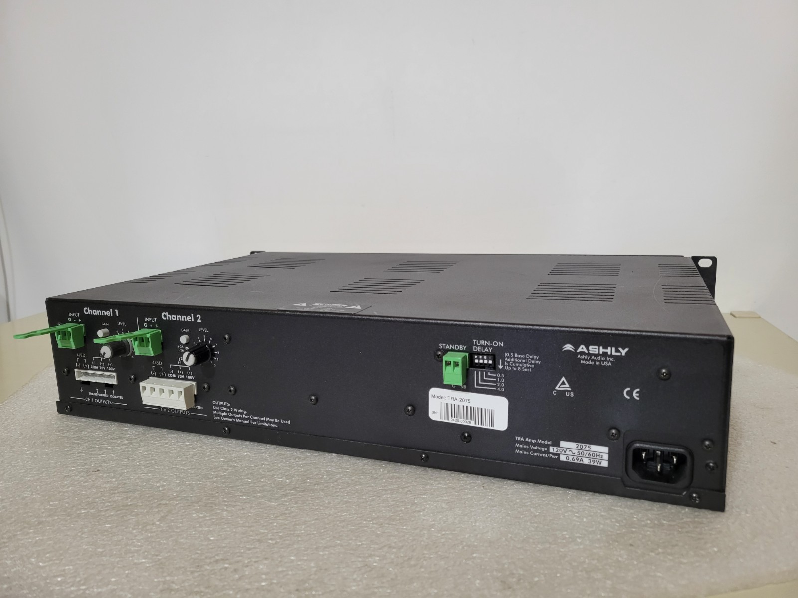 Ashly TRA-2075 2 channel amplifier Tested 75 Watts per Channel