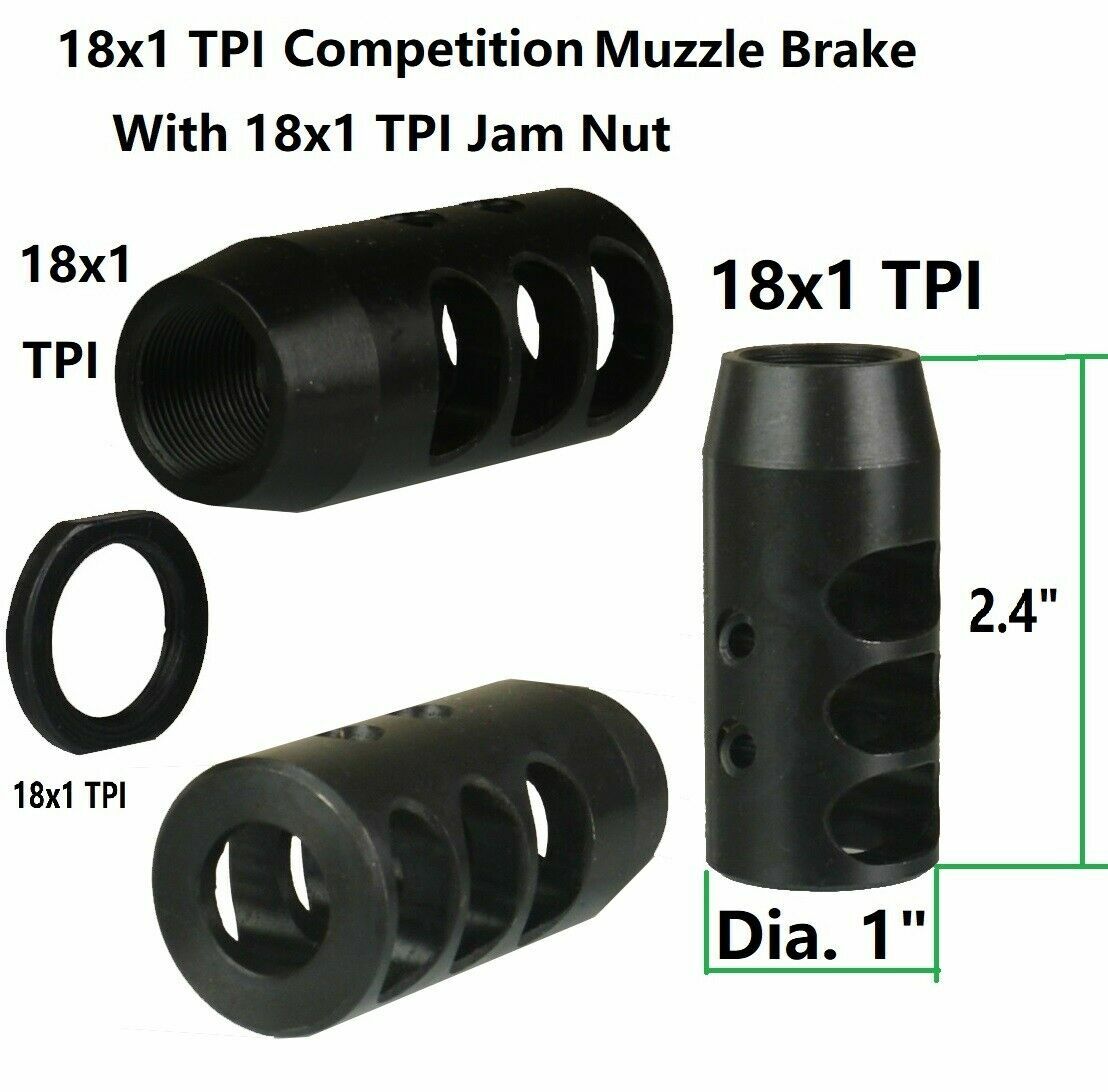 18x1 TPI Thread Steel Compact Competition Muzzle Brake With 18x1 Thread Jam Nut