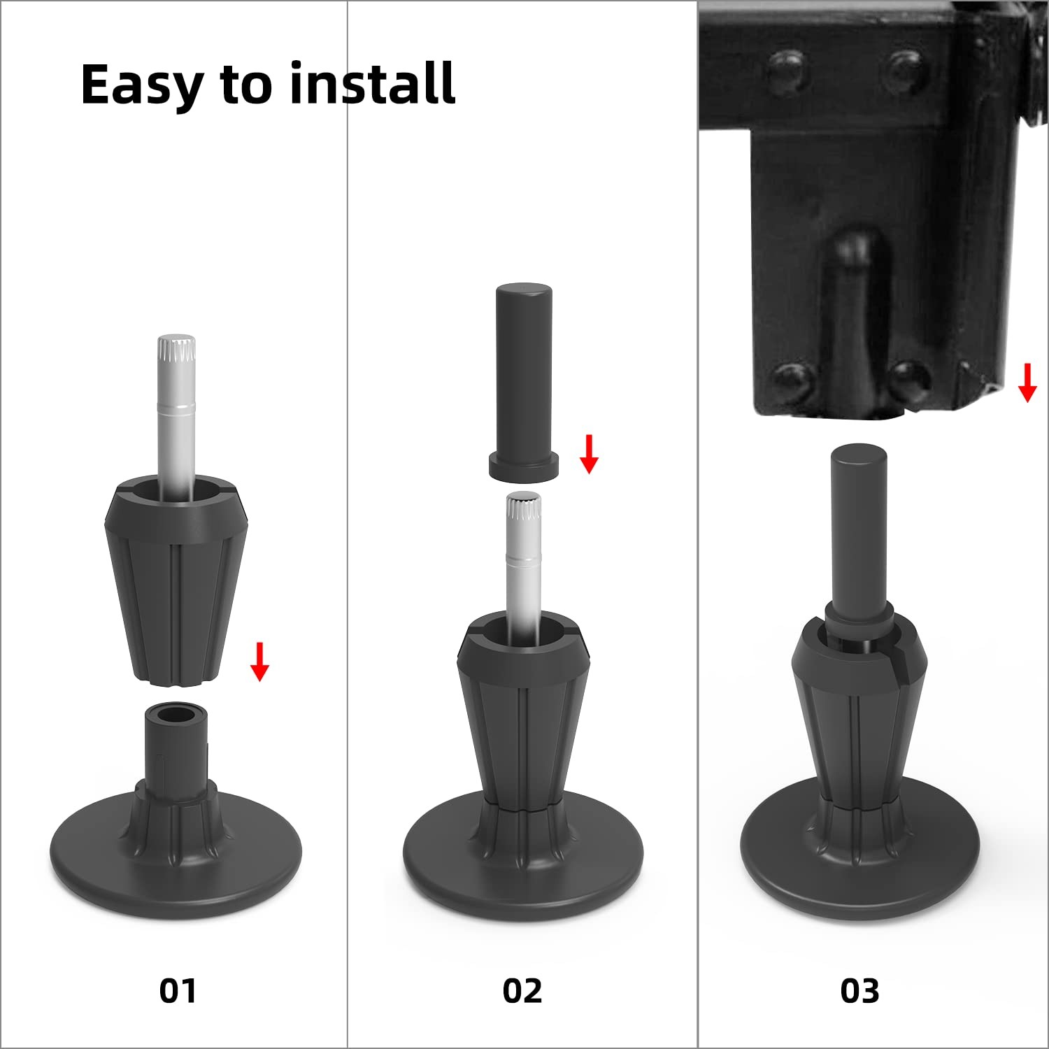 Bed Frame Feet 6 Pack Steel Stem Plastic Legs Replacement Support Black