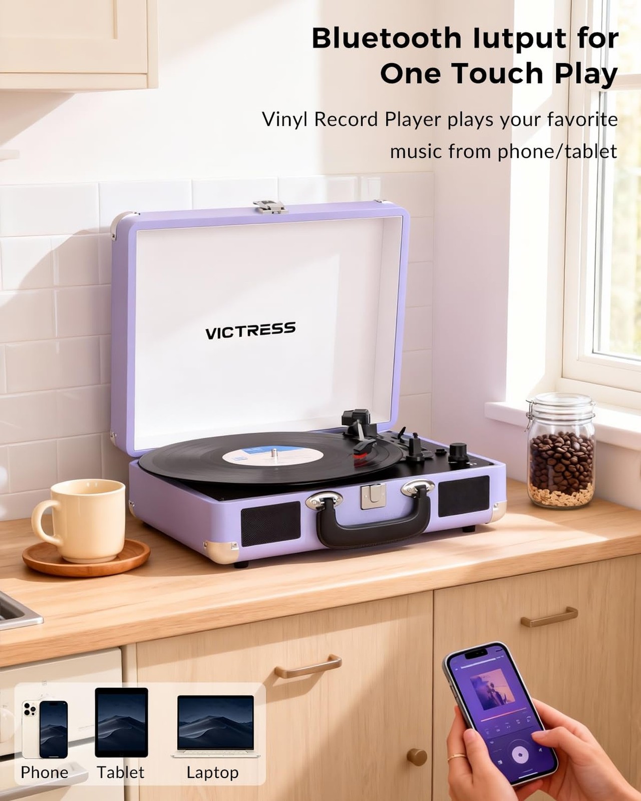 Suitcase Record Player, Portable Vinyl Record Player Bluetooth with Stereo Sp...