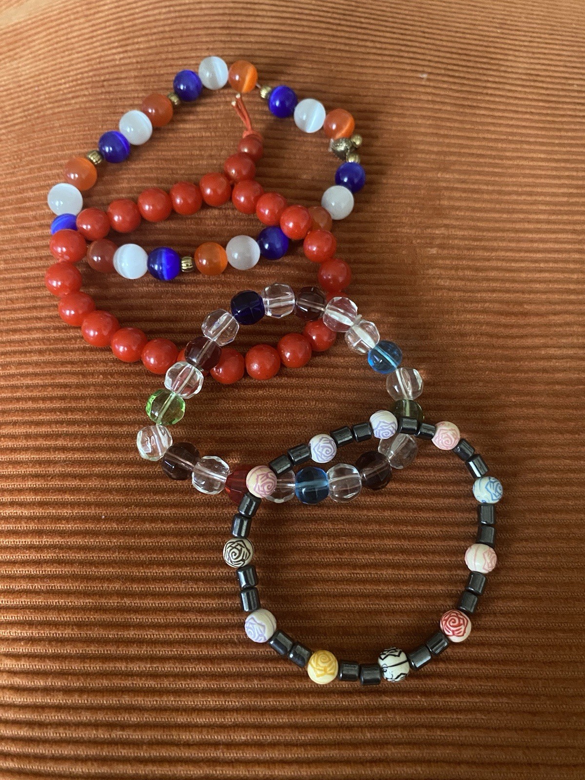 Set Of 4 Glass Beaded Stretch Bracelets Multi