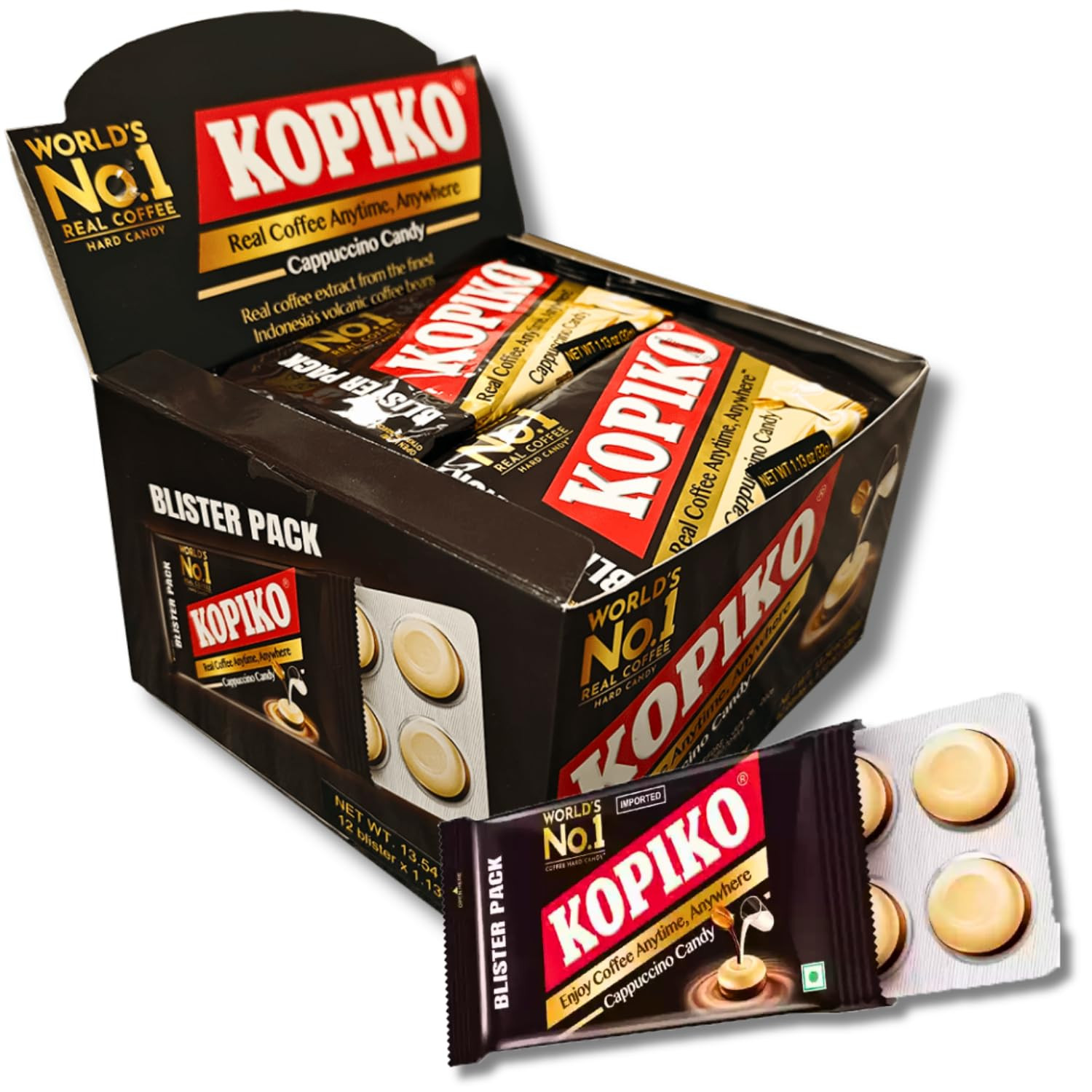 Cappuccino Candy Blister Pack Bulk Box - World'S No. 1 Real Coffee Hard Candy -