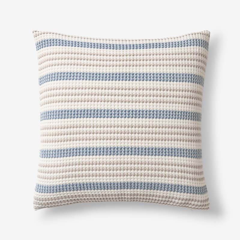 Cadence Stripe Decorative Square Pillow Cover(Blue Taupe)-TheCompanyStore|63041