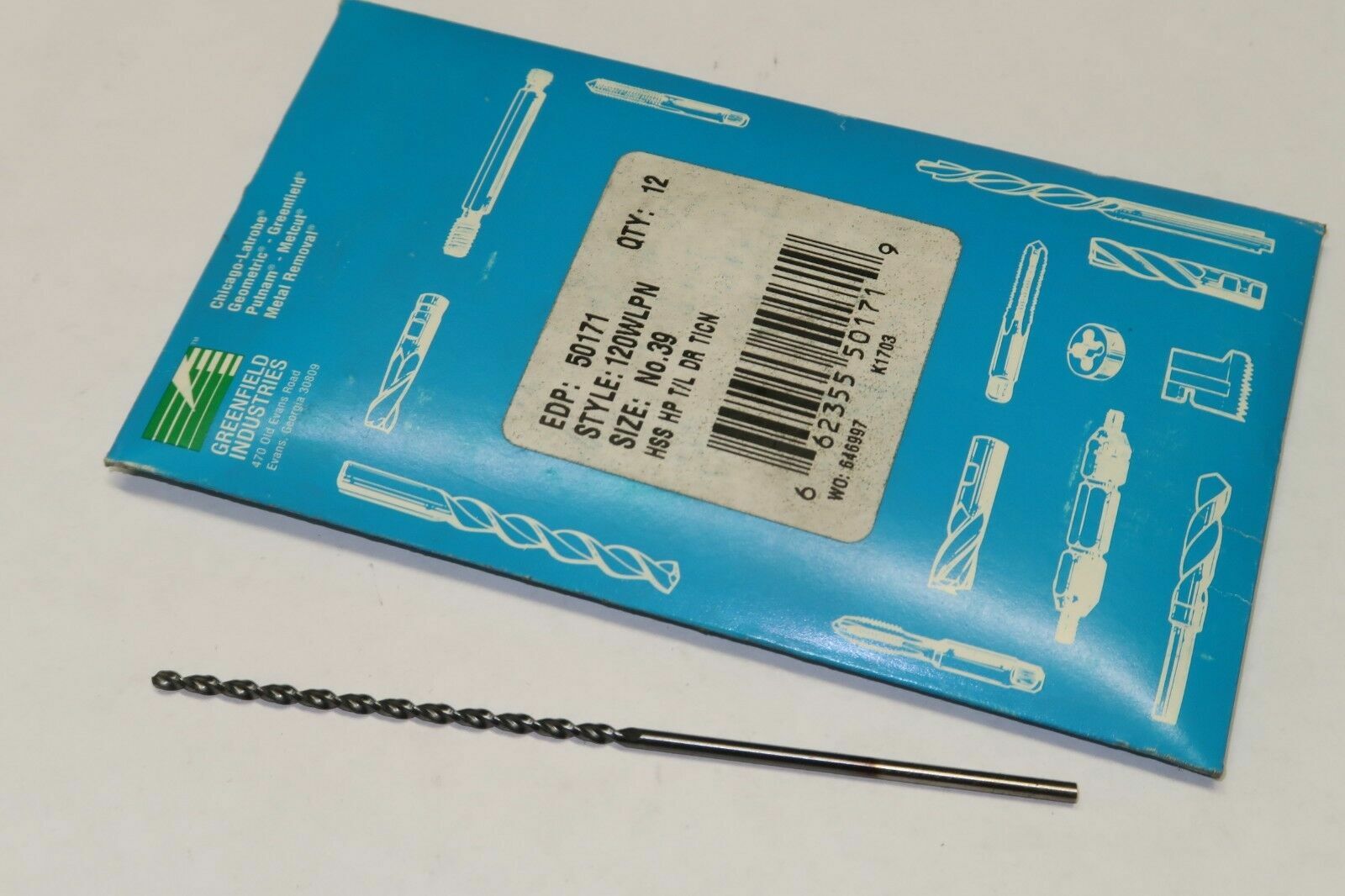 12 pc GREENFIELD #39 Parabolic Taper Length TiCN Coated Drills 120WLPN 50171 USA