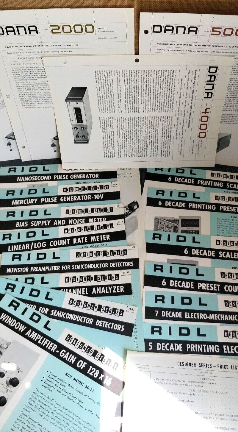 1962 ~ RIDL ~ Large lot of Data sheets + Other Paperwork ~ DANA ~ Nuclear