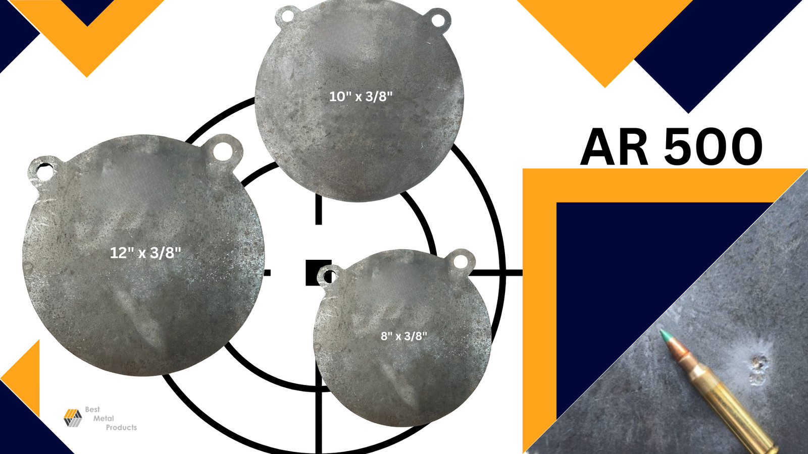 AR500 Steel Gong Shooting Target 3/8 8" + 10" + 12" Round 2-Hole 0200125