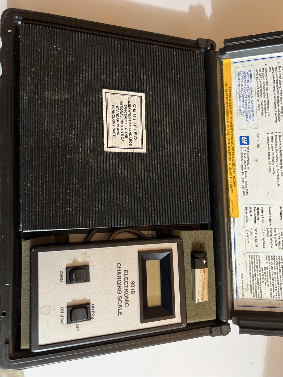 TIF 9010 Electronic Refrigerant Charging Scale