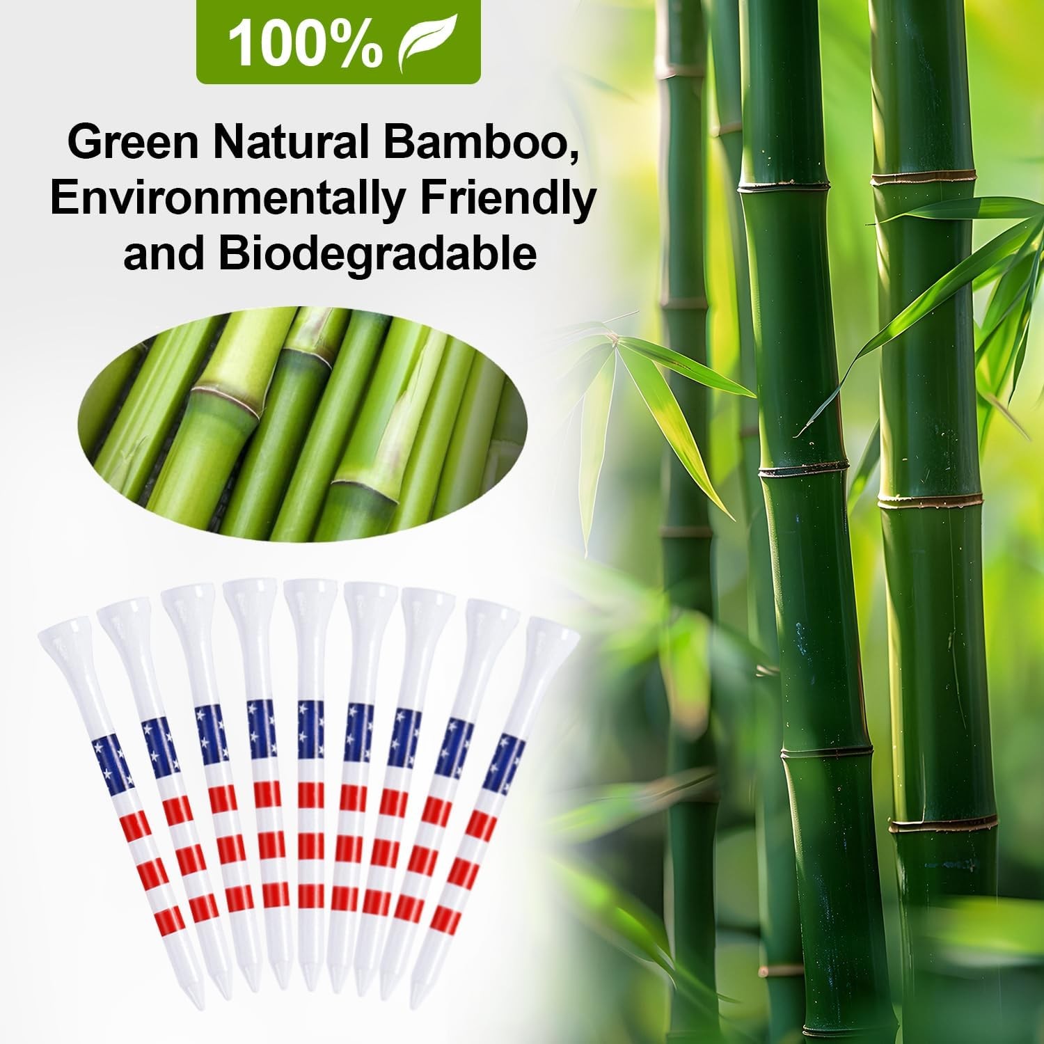 Golf Tees 3-1/4" Durable Bamboo Tees 100 Pack, Friendly Biodegradable Material R