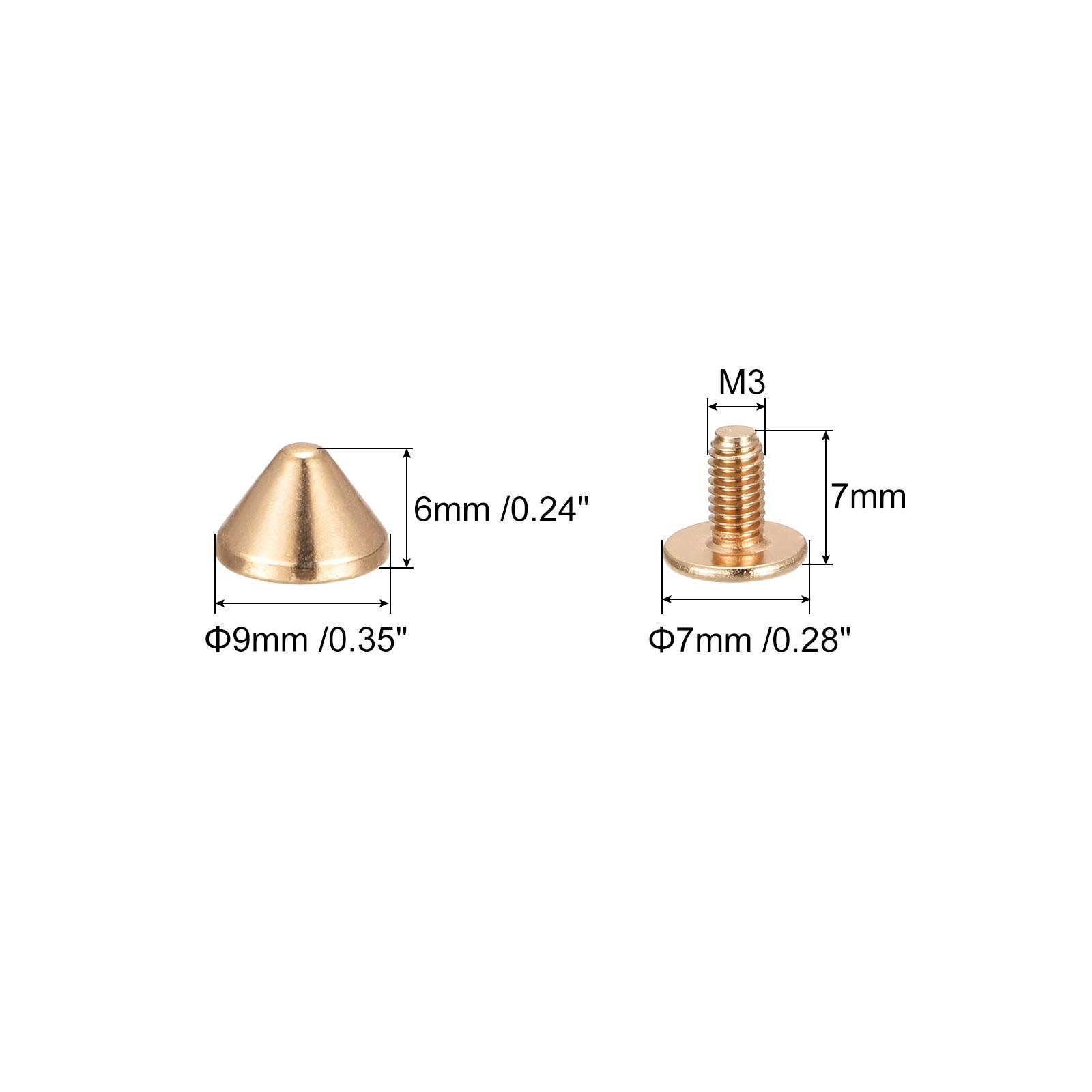 9x6mm Screw Back Rivets, 50 Sets Solid Leather Studs for DIY Gold Tone