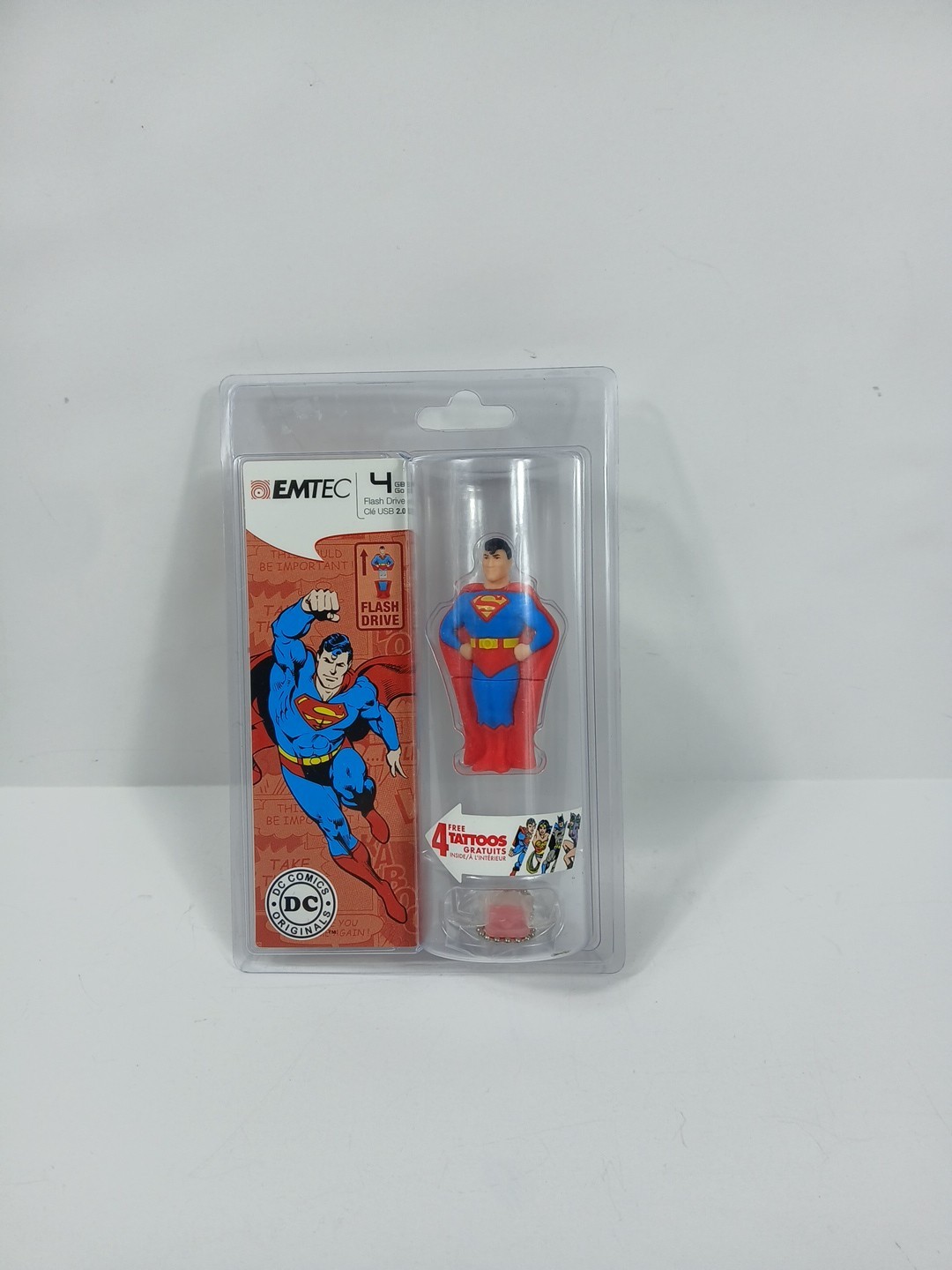 Superman Flash Drive 4gb NIB Sealed DC Comics USB EMTEC + 4 Free Tattoos