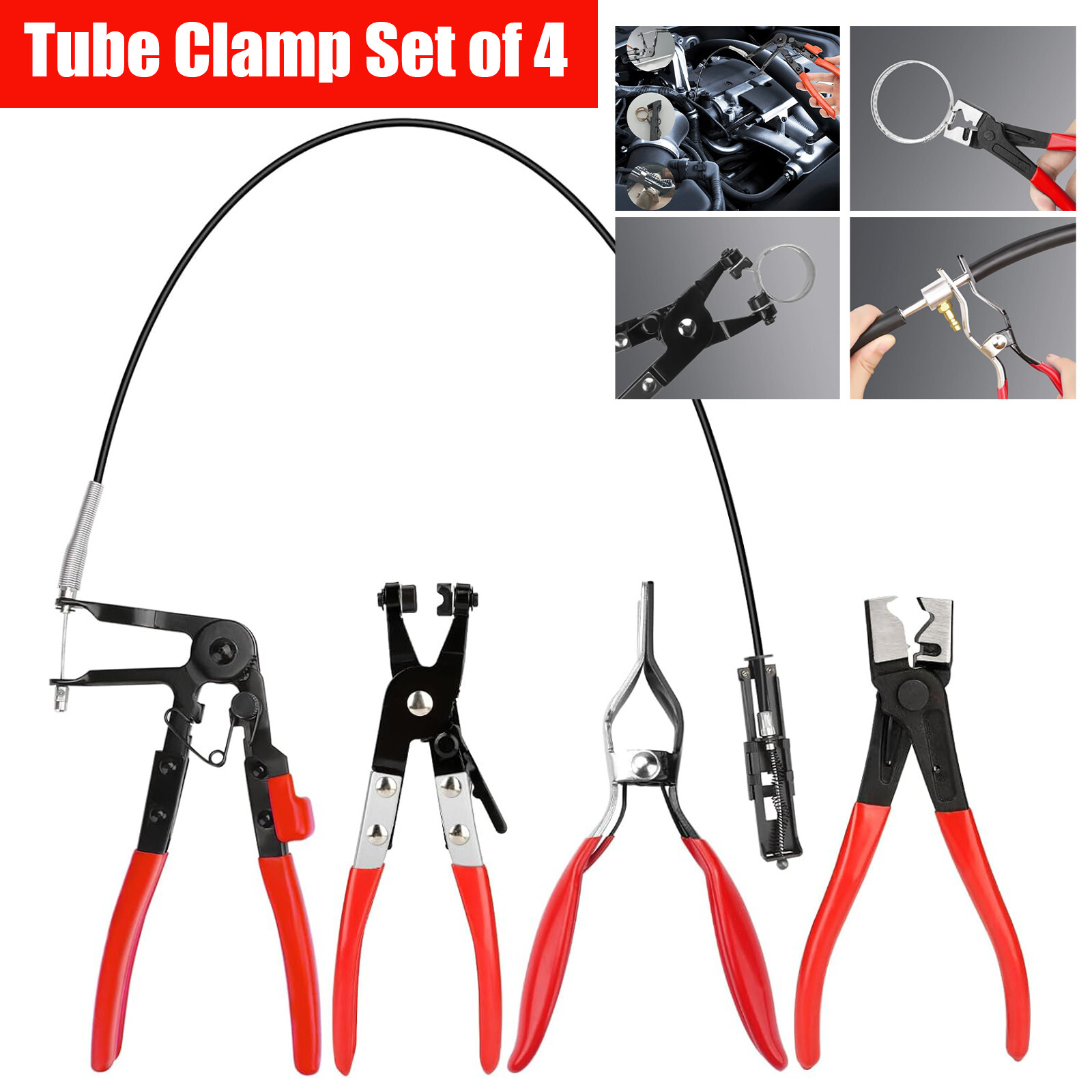 4Pcs Hose Clamp Pliers,Remover Kit w/ Long Reach Wire Spring Hose Clamp Pliers