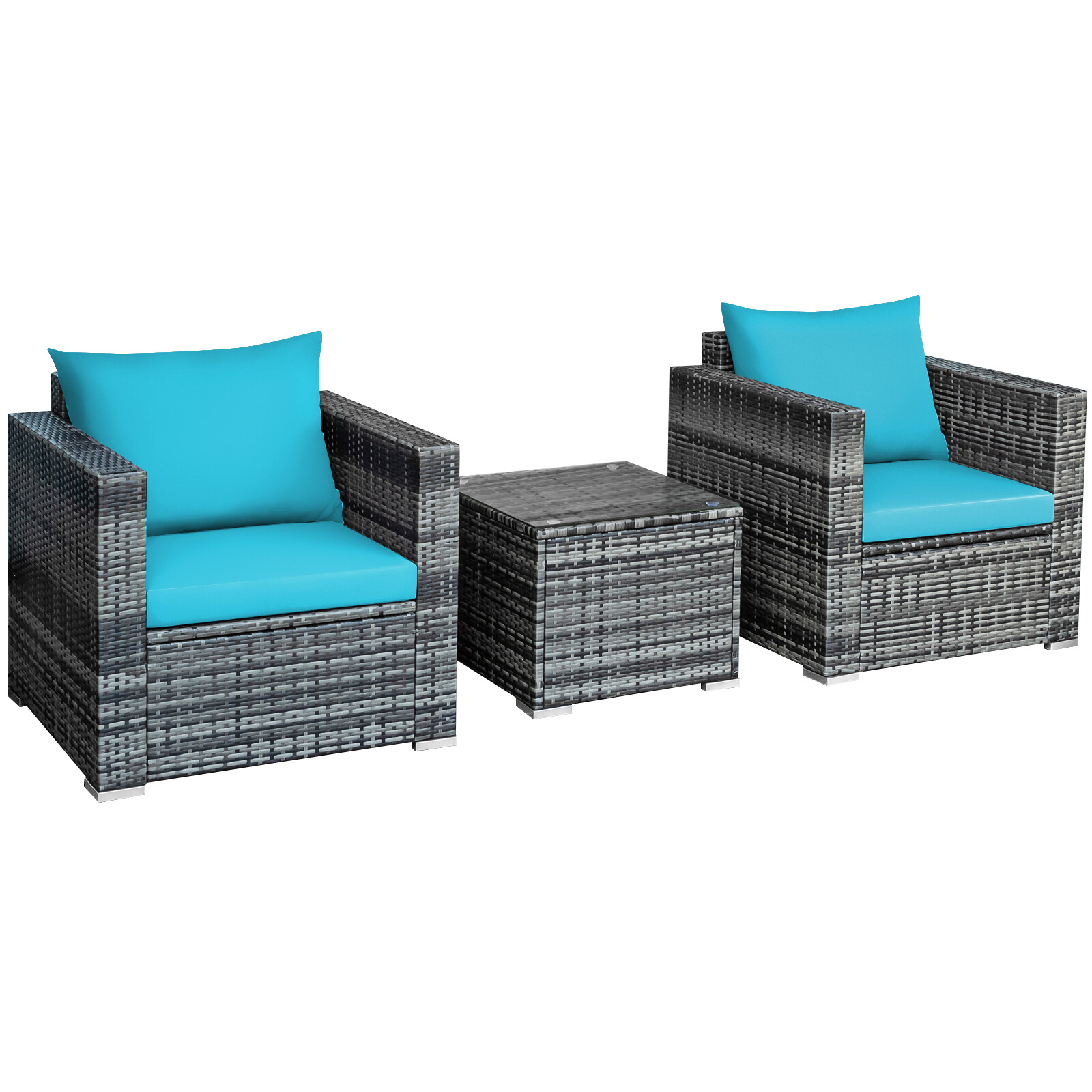 Patiojoy 3PCS Patio Rattan Furniture Set Outdoor Bistro Set w/Washable Cushion