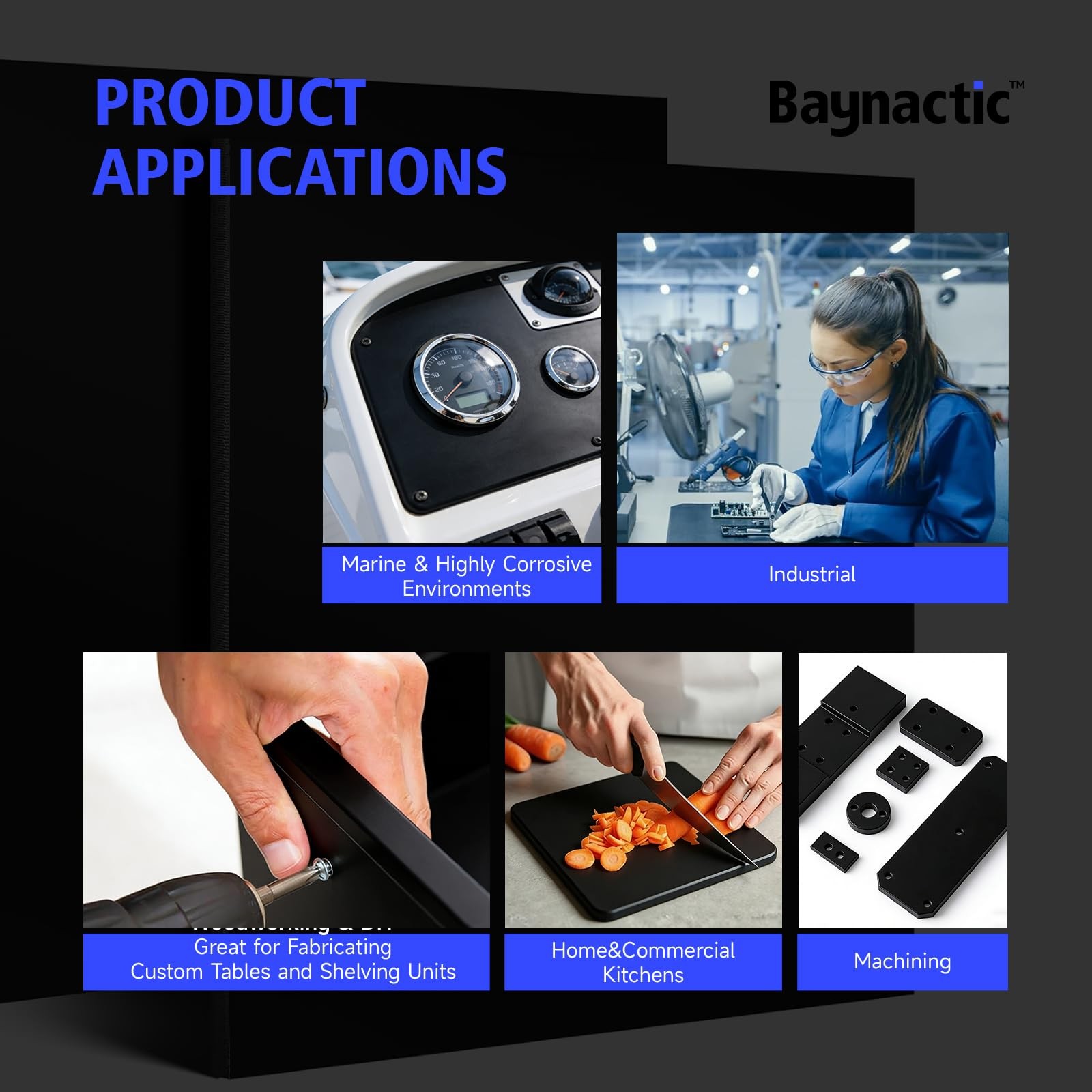 Baynactic 1/4"x12"x18" Black HDPE Sheet Plastic Board