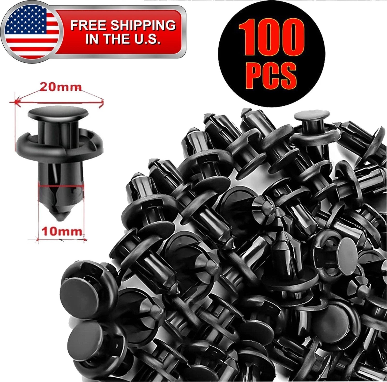 100pcs Bumper Clips 10mm Hood Fender Push Plastic Rivets Retainer Fasteners New