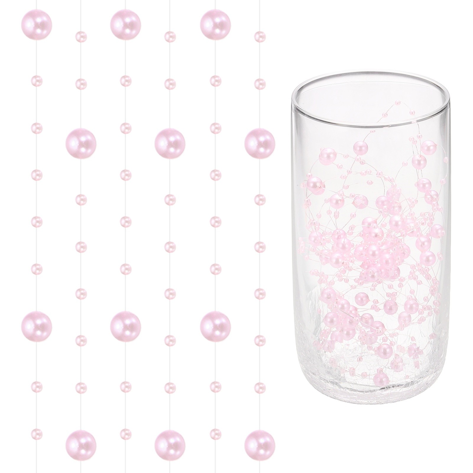 16 Feet Artificial Pearl String, Faux Pearl Beads Vases Filler, Pink