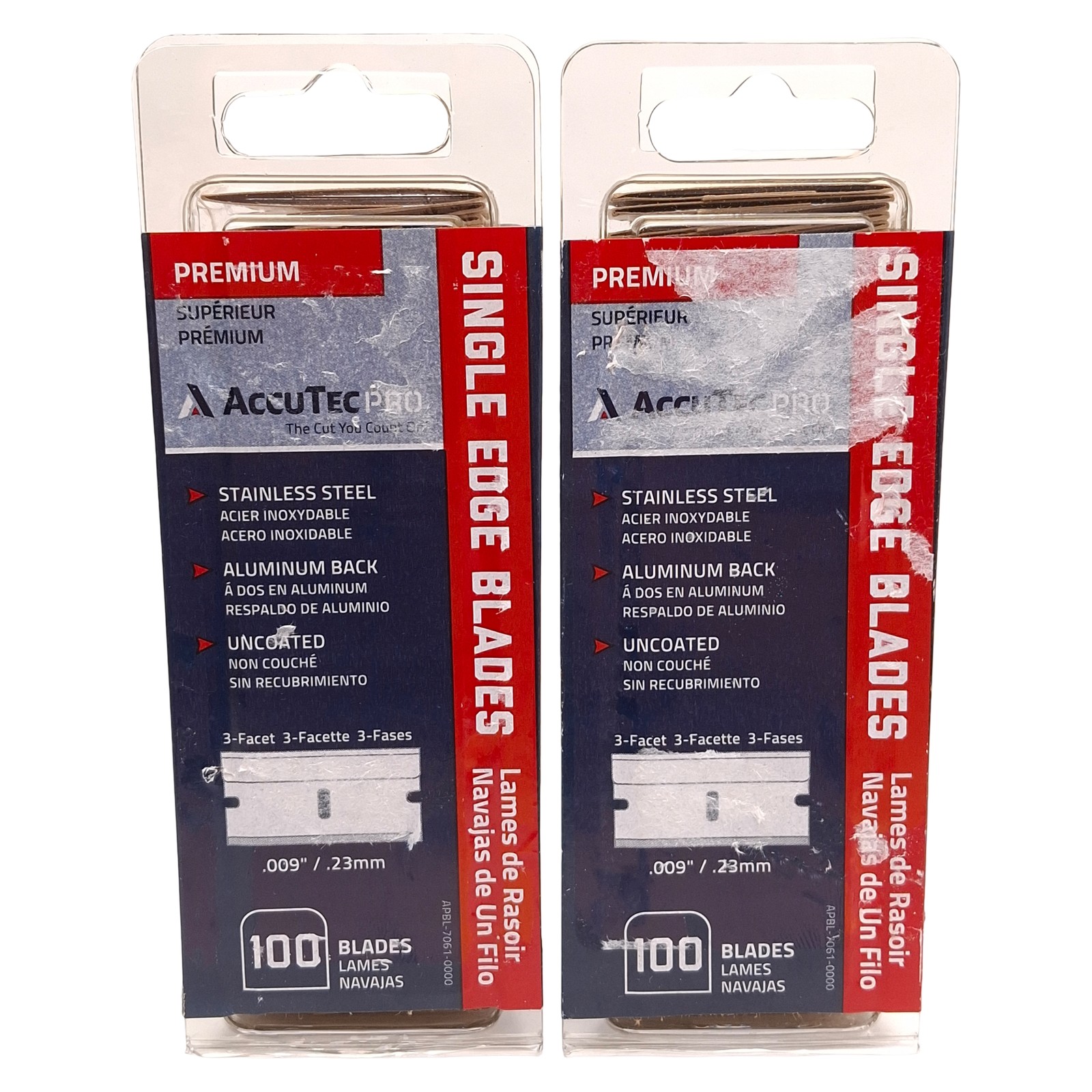 Lot of 2 Accutec APBL-7061-0000 Single Edge Razor Blades, 0.009in Blade, 100/Box