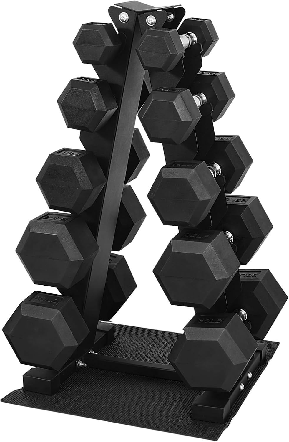 160-550LB Rubber Hex Dumbbell Set with Storage Rack Solid Cast Iron Dumbbells
