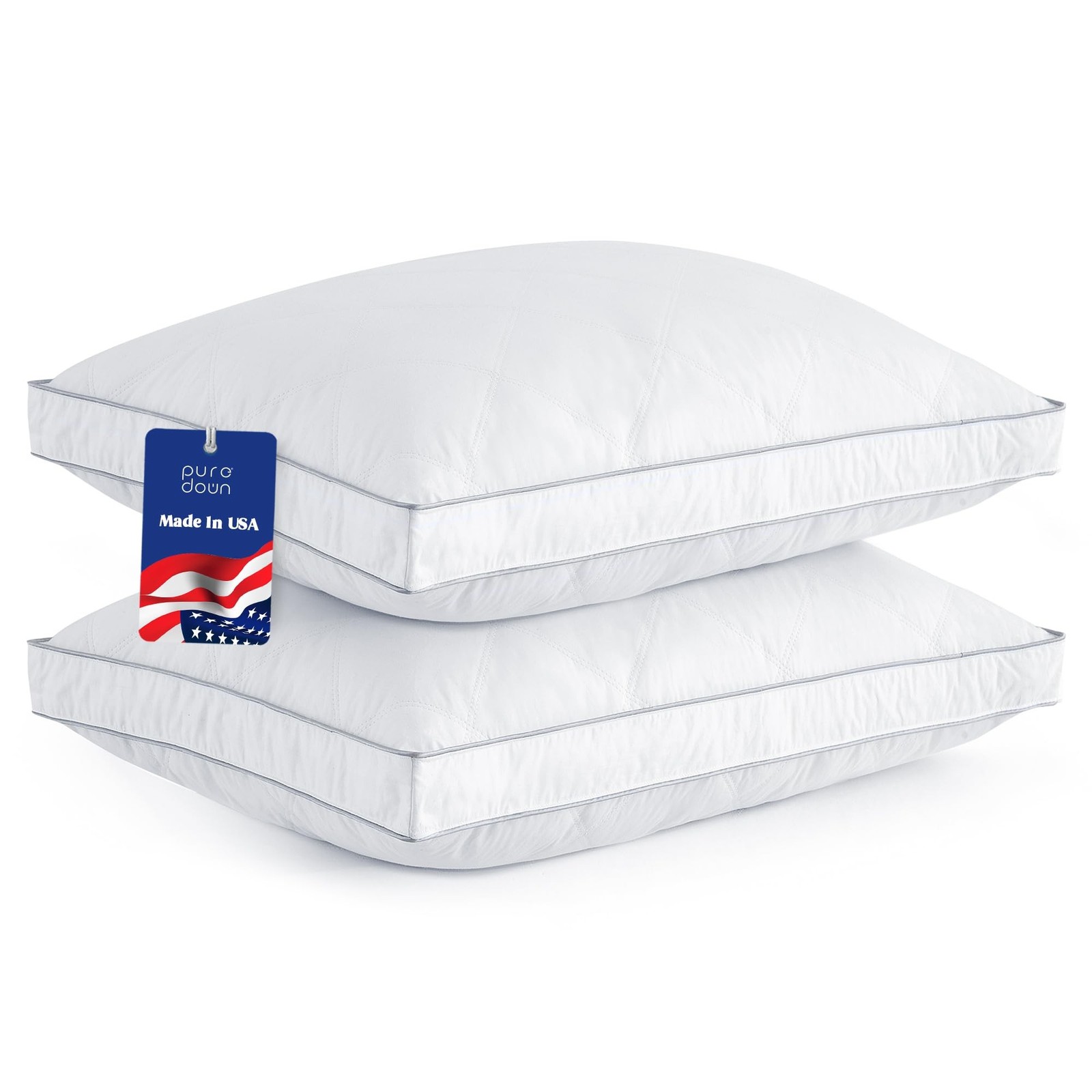 Puredown Made In USA Goose Feather Down Gusseted Pillows,100% Cotton Cover