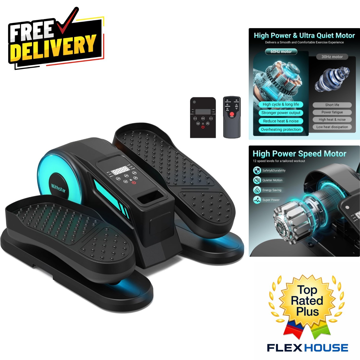 12 Adjustable Speed Under Desk Elliptical - Compact, Portable & Silent Exercise
